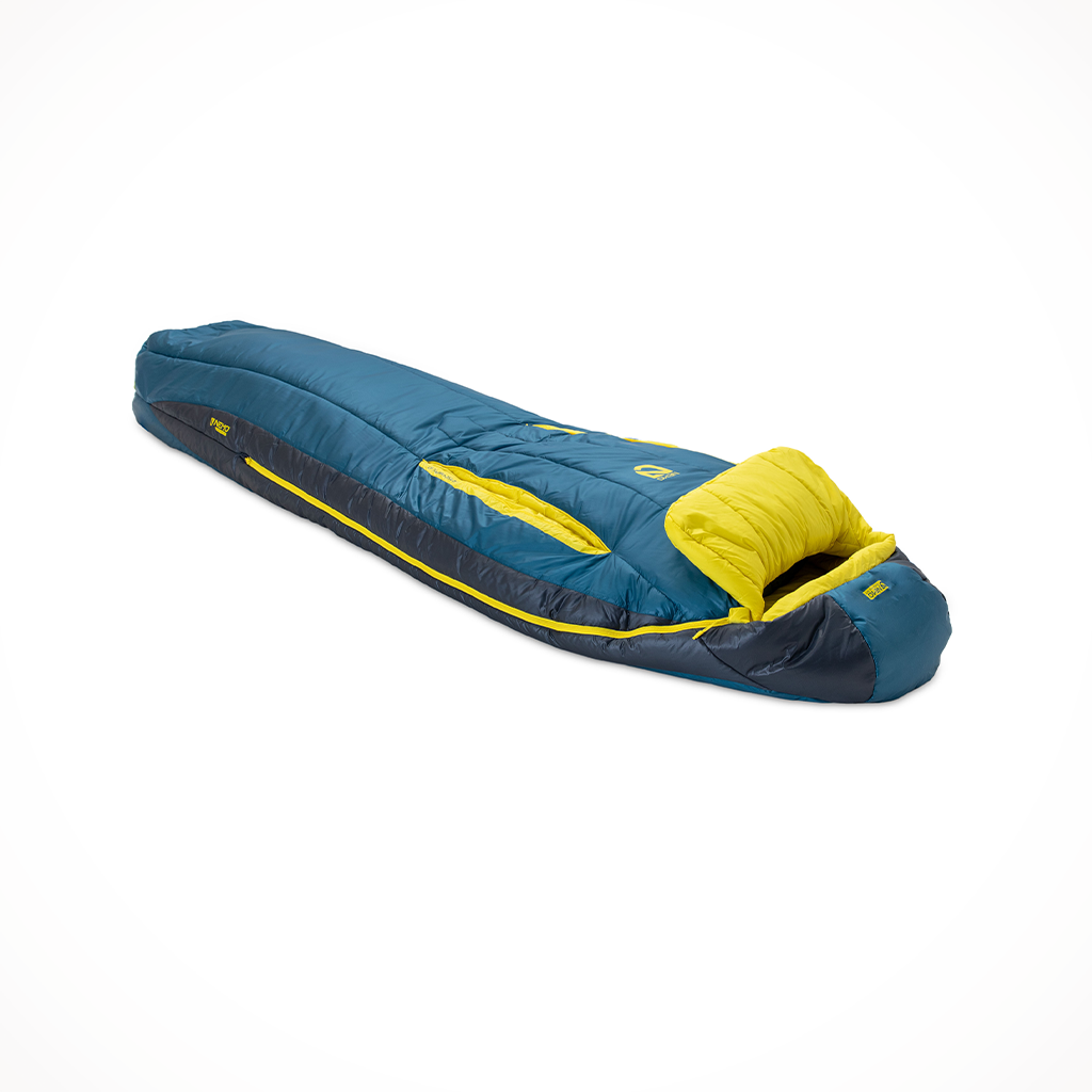 Product image: Camping Sleeping Bags Mens Nemo Forte Endless Promise 20 Abyss Green Sheen, close-up detail view.