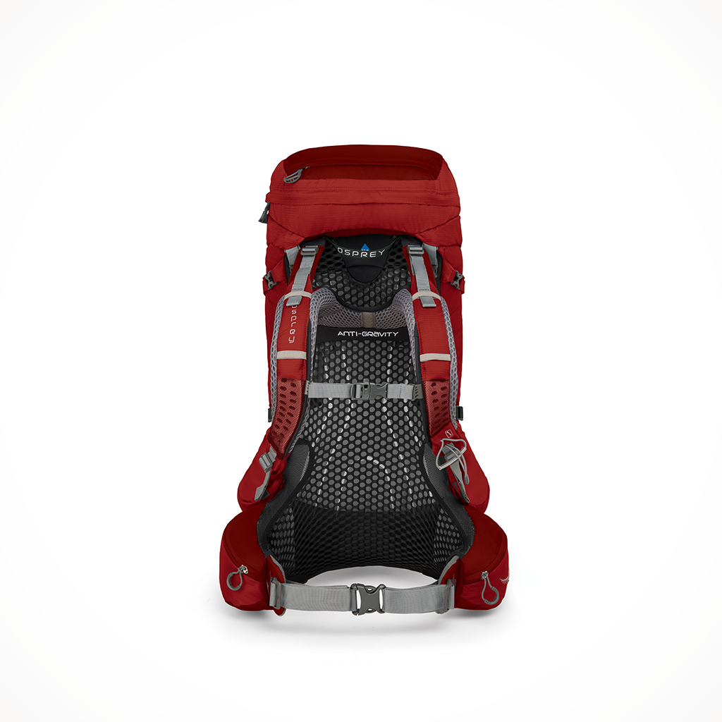Product image: Camping Backpacks Mens Osprey Atoms AG 50 Rigby Red, shown from the front.