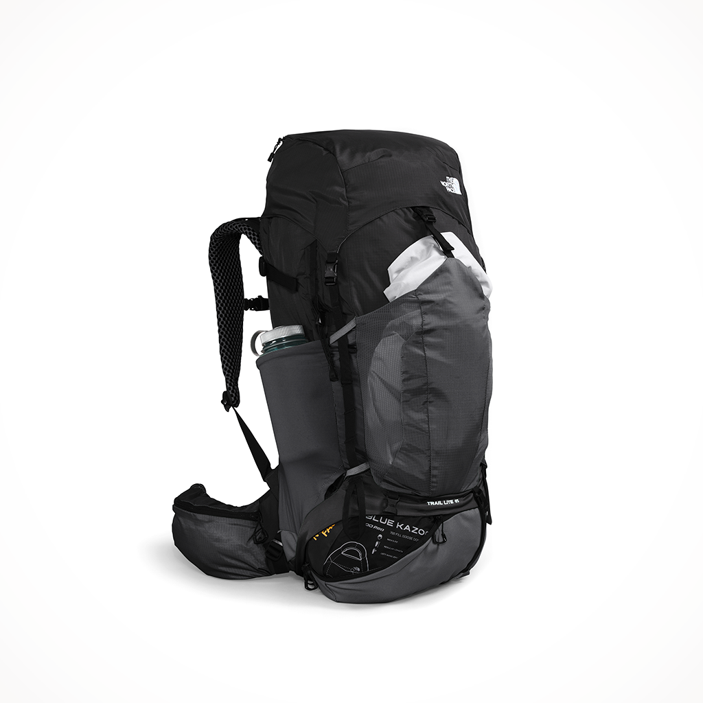 Product image: Camping Backpacks TNF Trail Lite 65L Black Asphalt Grey, side profile view.