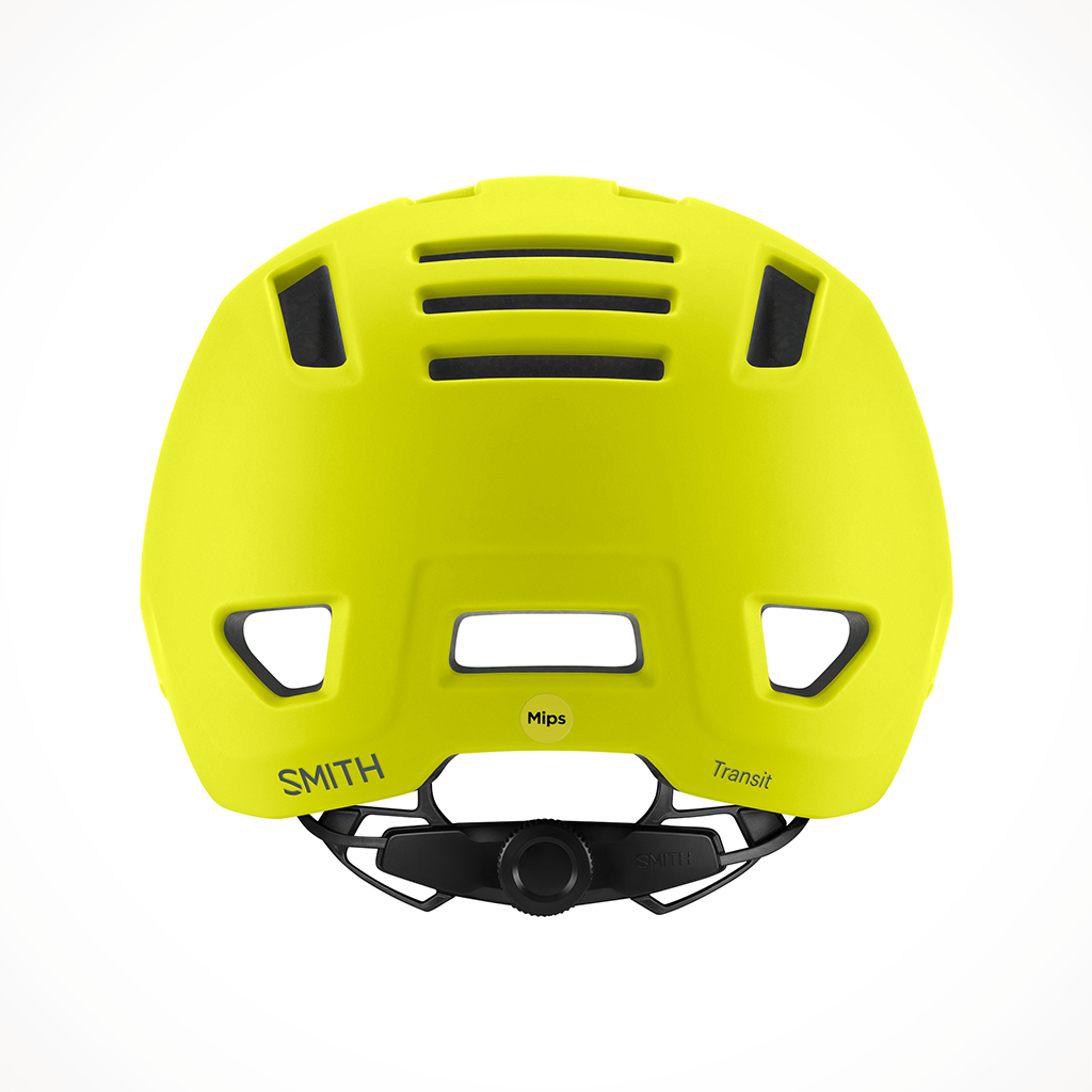 Product image: E0075809K5155 Transit Mips Helmet Matte Neon Yellow, shown from the back.