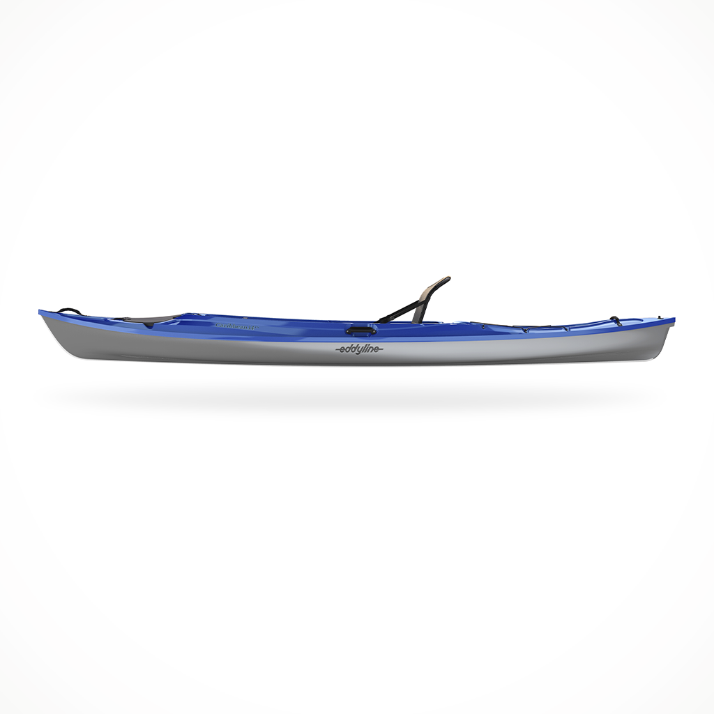 Product image: Eddyline Caribbean 14 FS Saphire Blue Silver, side profile view.