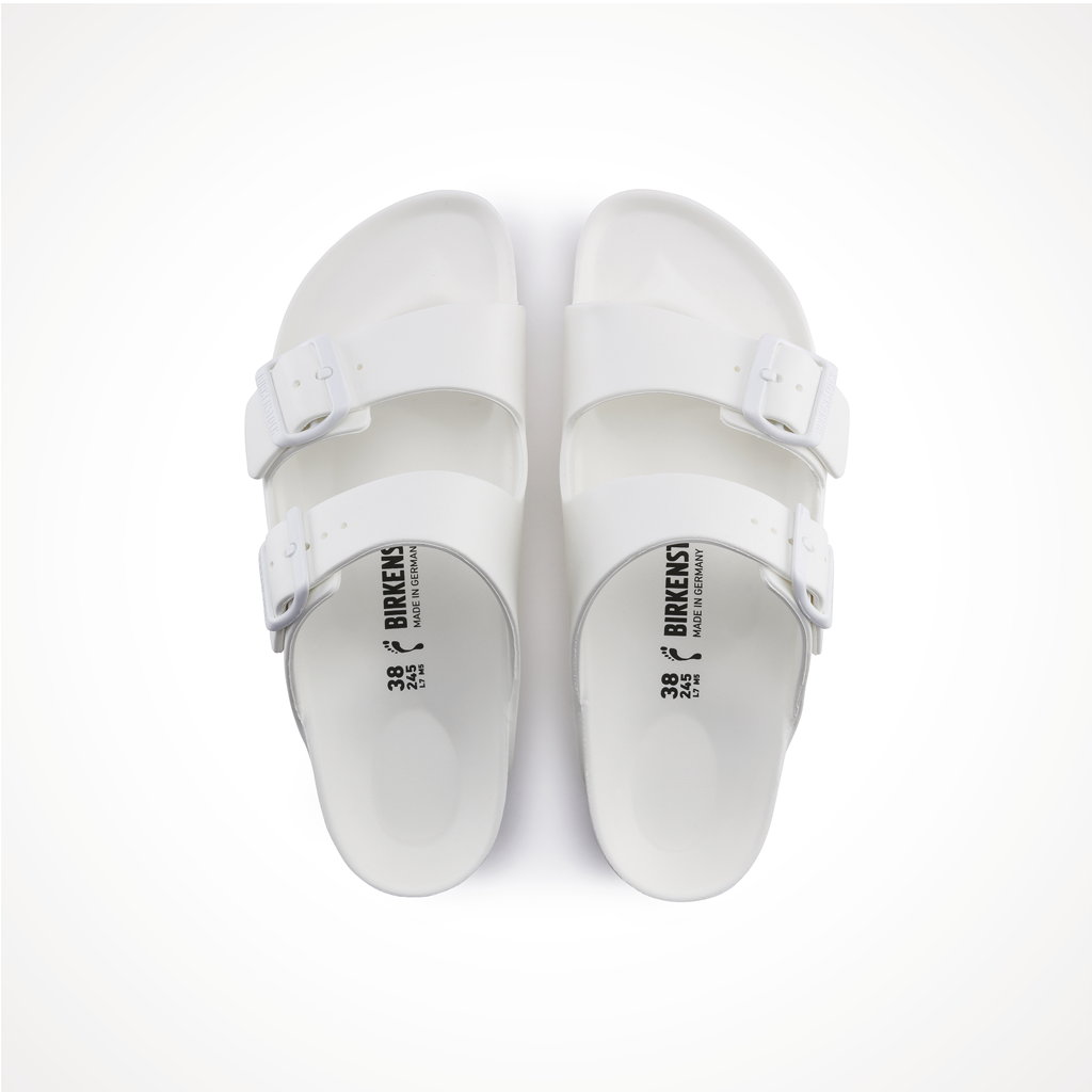 Product image: Footwear Birkenstock Womens Arizona Essentials EVA White, shown from above.