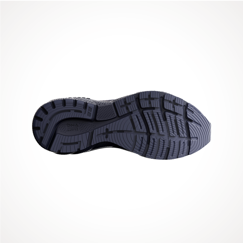 Product image: Footwear Brooks Mens Adrenaline GTS 22 Peacoat Grey Sunflower, showing the outsole tread pattern.