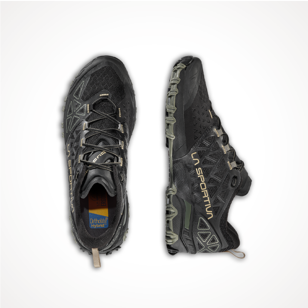 Product image: Footwear La Sportiva Mens Bushido II Black Clay, shown from above.