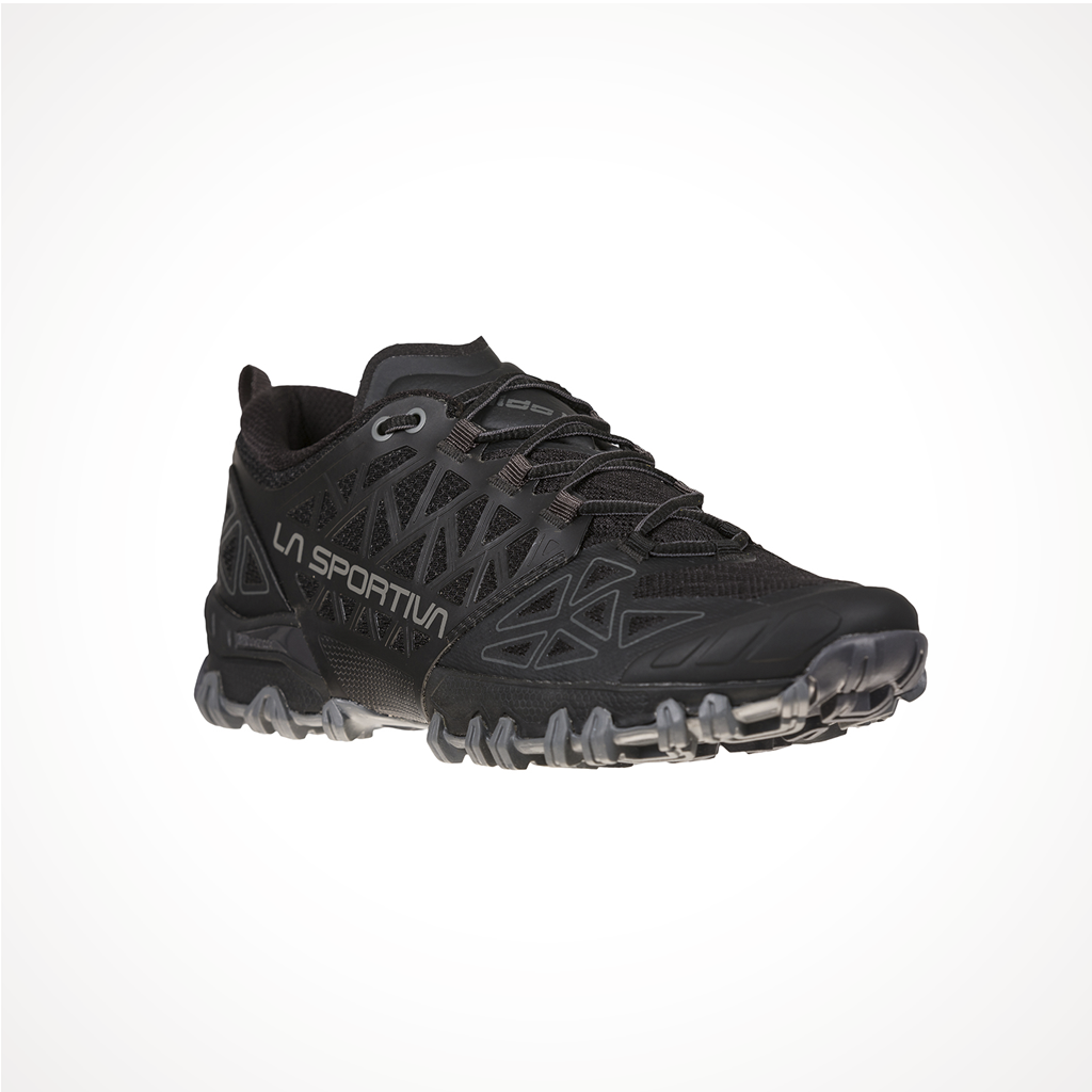Product image: Footwear La Sportiva Womens Bushido II Black Carbon, shown from a three-quarter angled view.