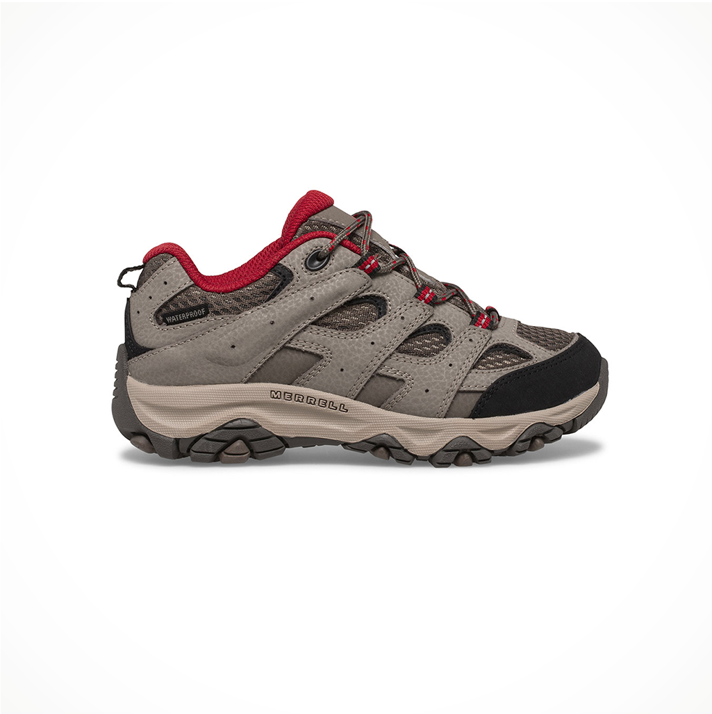 Product image: Footwear Merrell Kids Moab 3 Low Waterproof Boulder Red, side profile view.