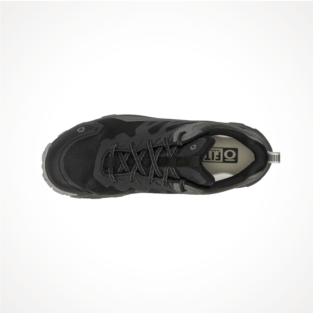 Product image: Footwear Oboz Mens Katabatic Low Waterproof Black Sea, shown from above.