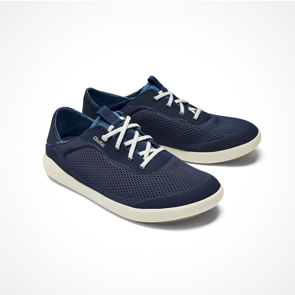 Product image: Footwear Olukai Mens Moku Pae Trench Blue Off White, shown from a three-quarter angled view.