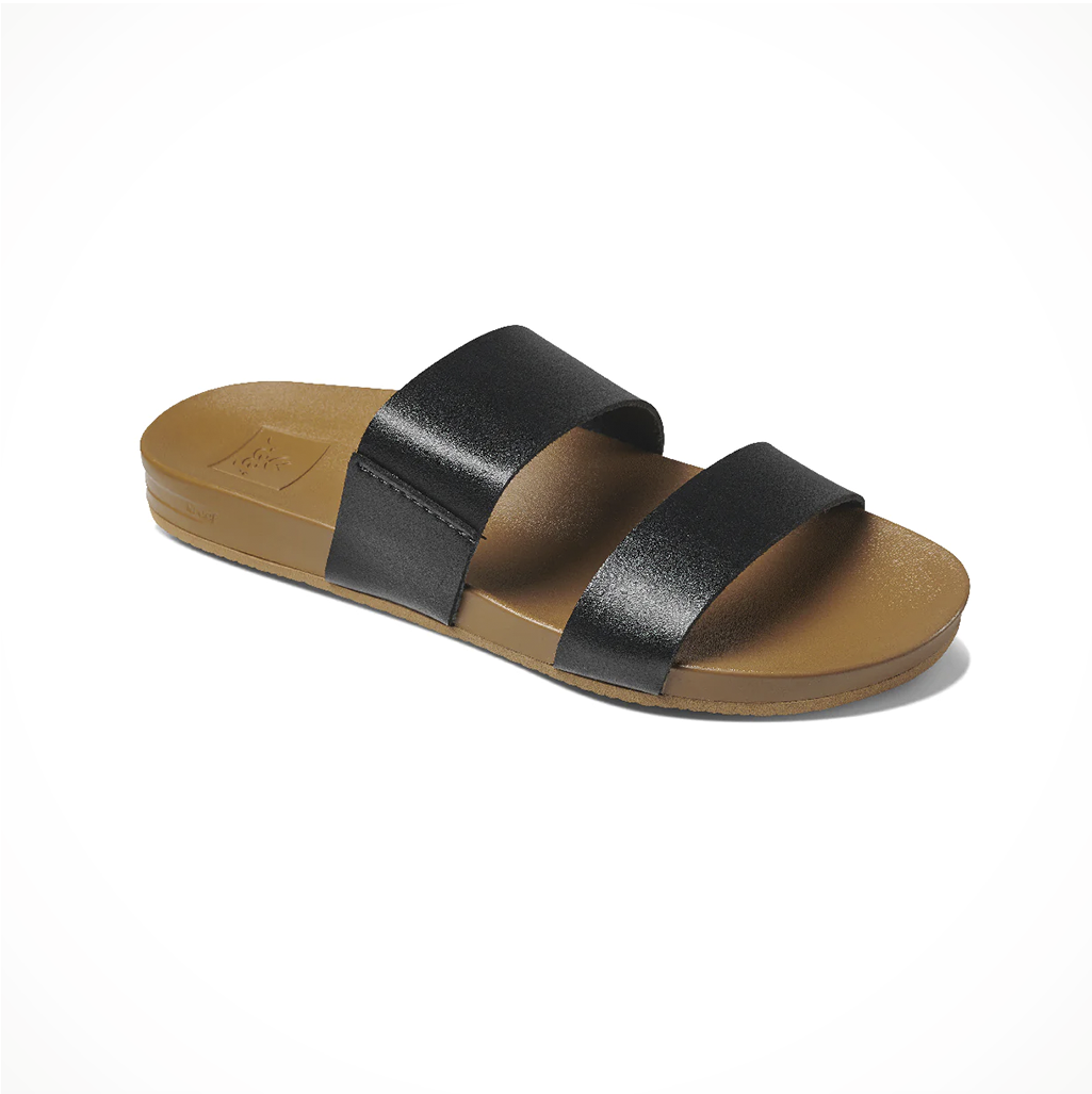 Product image: Footwear Reef Womens Cushion Vista Black Natural, shown from a three-quarter angled view.
