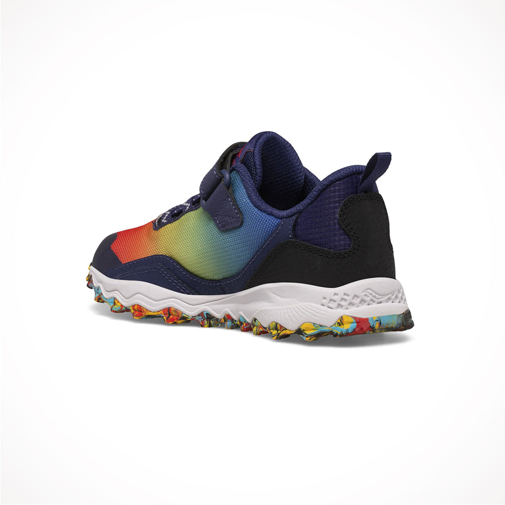 Product image: Footwear Saucony Kids Peregrine 12 Shield AC Blue Red Yellow Iso Rear.
