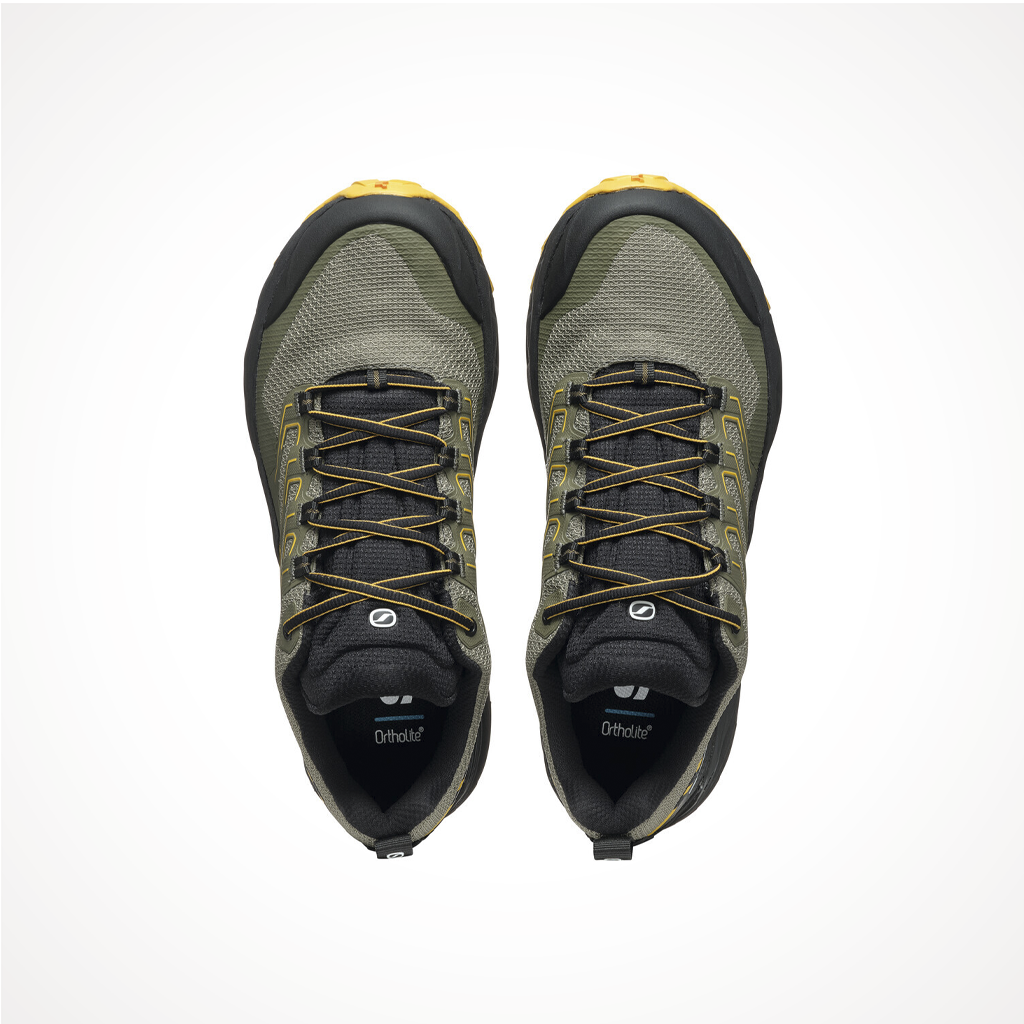Product image: Footwear Scarpa Mens Rush 2 GTX Moss Sulphur, shown from above.