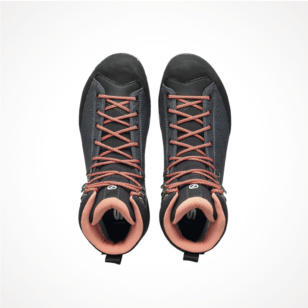 Product image: Footwear Scarpa Womens Mescalito TRK Planet GTX Grey Coral, shown from above.