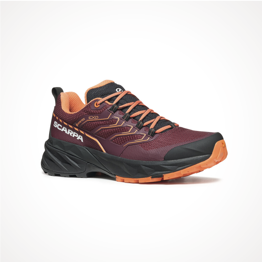 Product image: Footwear Scarpa Womens Rush 2 GTX Burgundy Dusty Orange, shown from a three-quarter angled view.