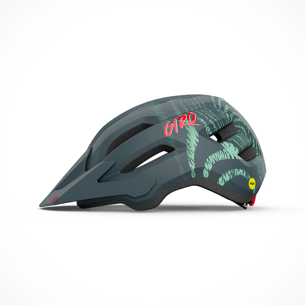 Product image: Giro Fixture MIPS II Y Matte Dark Sage Sapphire Kids 2026, side profile view.