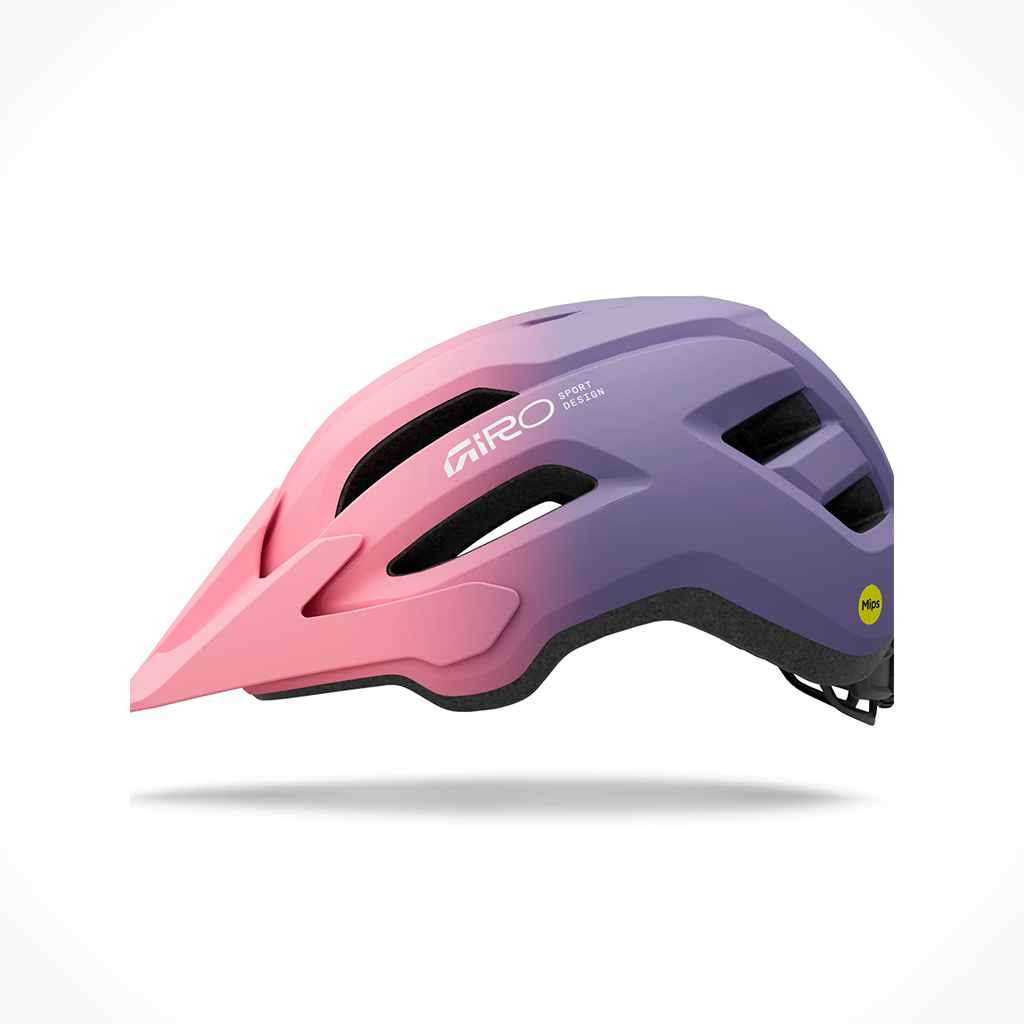 Product image: Giro Fixture MIPS II Y Matte Pink Purple Kids 2026, side profile view.