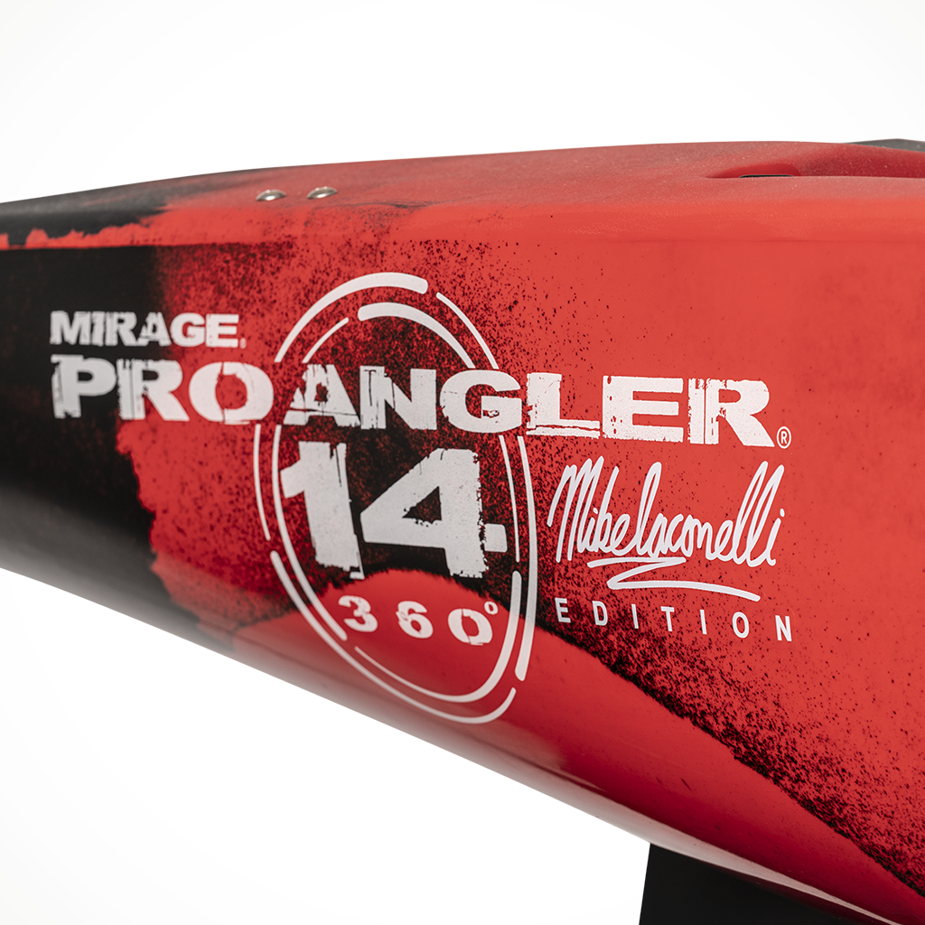 Product image: Hobie Mirage Pro Angler 14 360 IKE Red Graphic, close-up detail view.