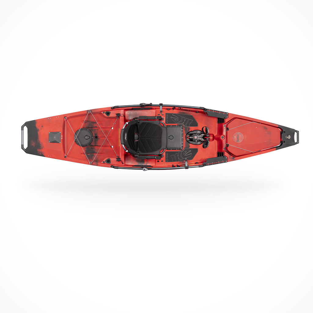 Product image: Hobie Mirage Pro Angler 14 360 IKE Red, shown from above.