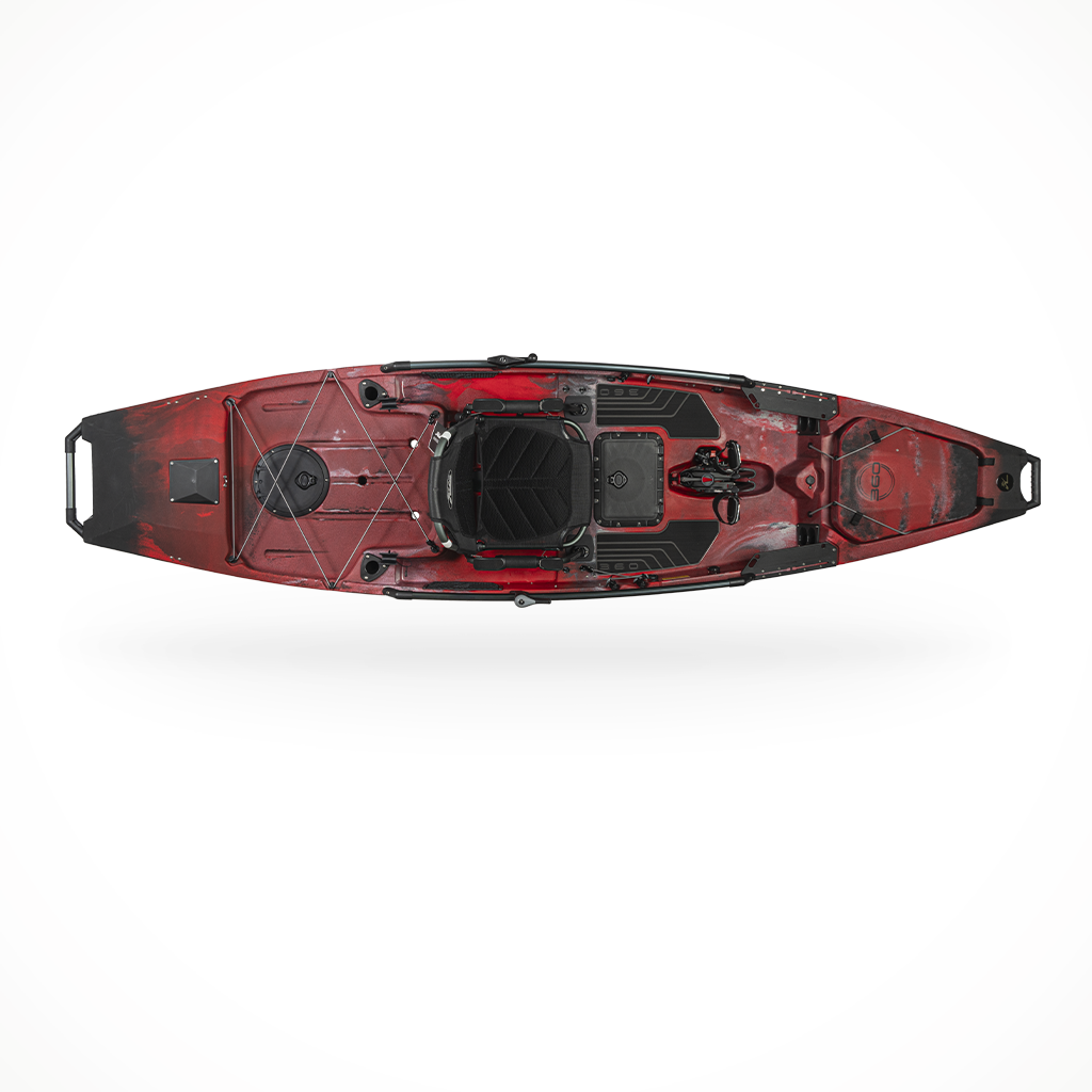 Product image: Hobie Mirage Pro Angler 12 with 360 Drive Campfire, shown from above.