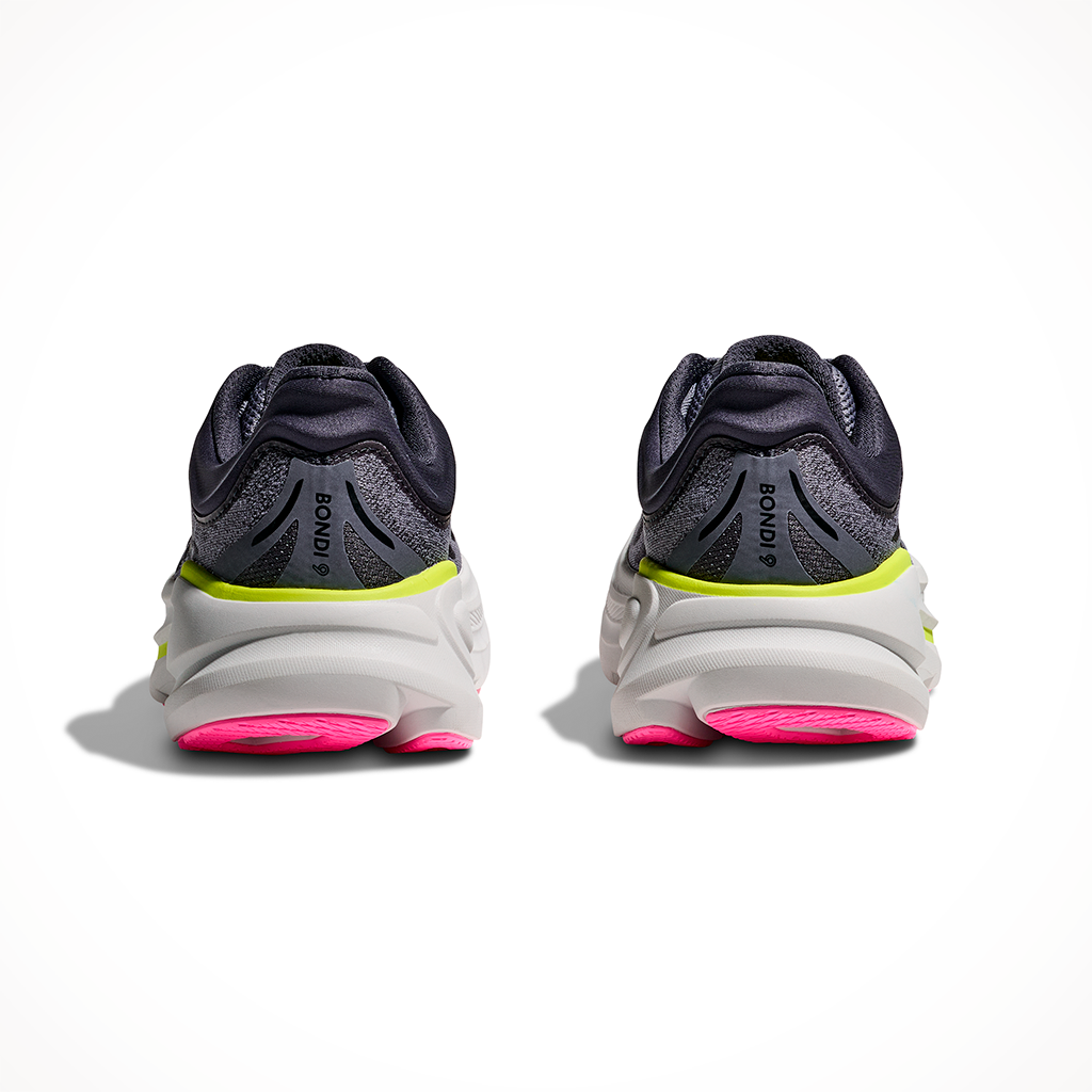 Product image: Hoka Bondi 9 Charcoal Grey Grey Skies Womens 2025, shown from the back.