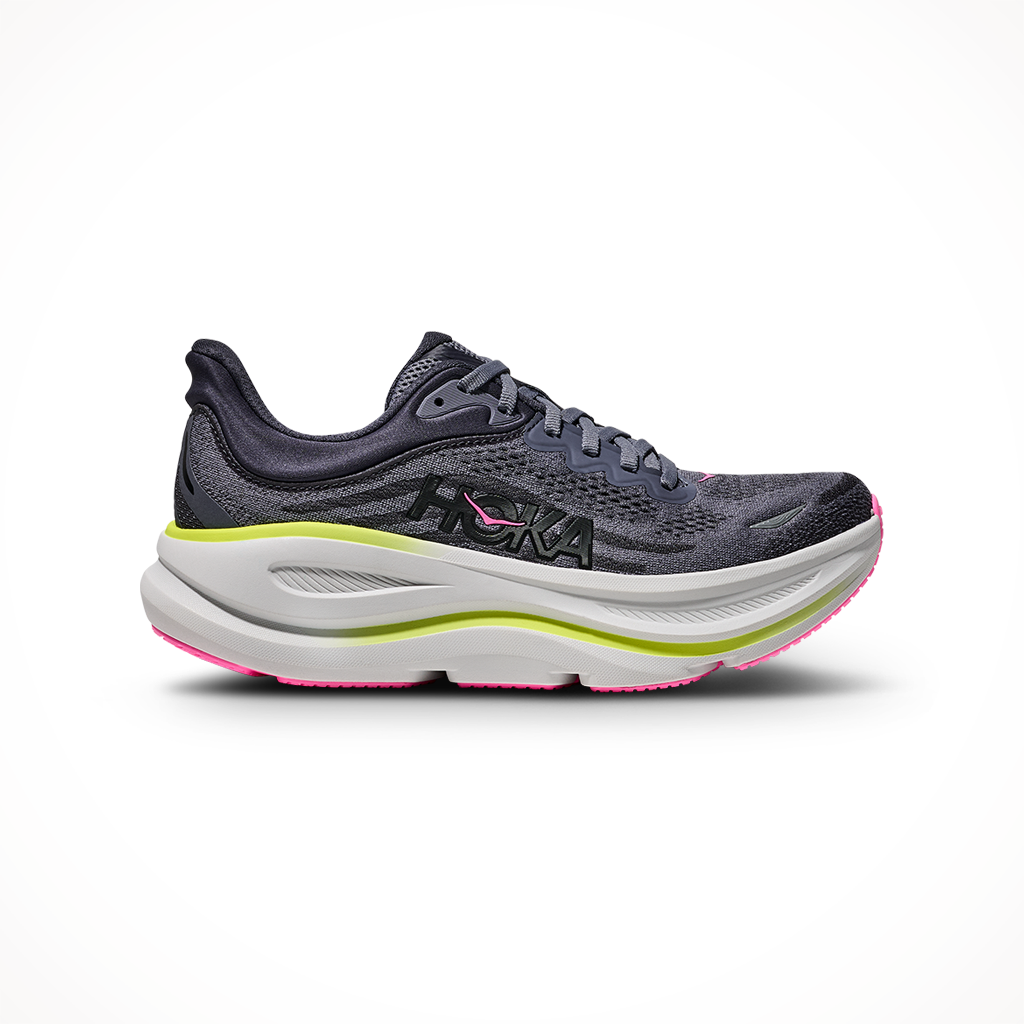 Product image: Hoka Bondi 9 Charcoal Grey Grey Skies Womens 2025, shown in primary marketing view.
