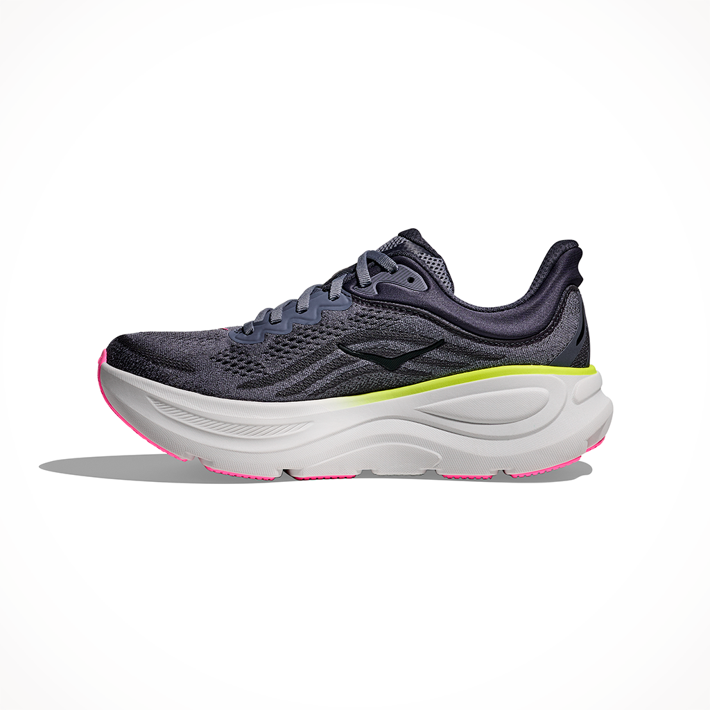 Product image: Hoka Bondi 9 Charcoal Grey Grey Skies Womens 2025, shown from the left side profile.