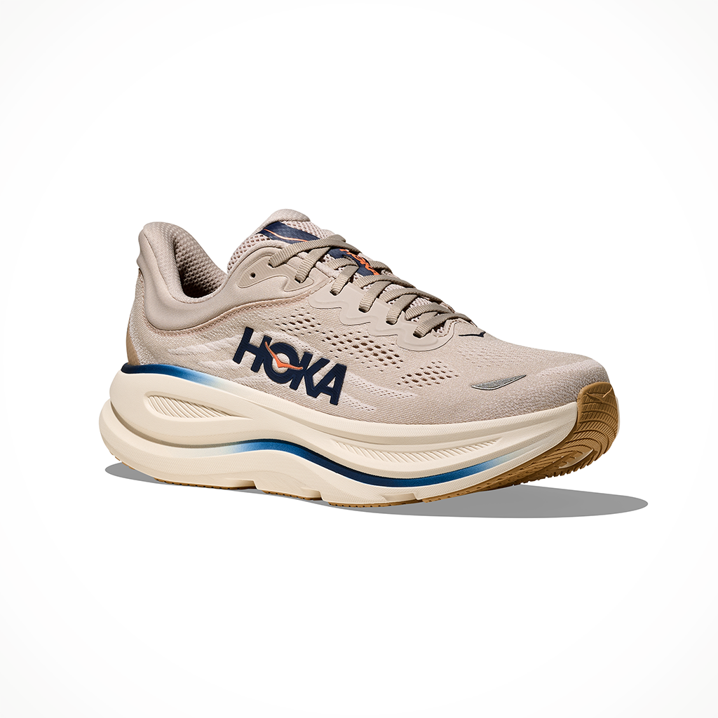 Product image: Hoka Bondi 9 Stucco Grout Mens 2026, shown from a three-quarter angled view.