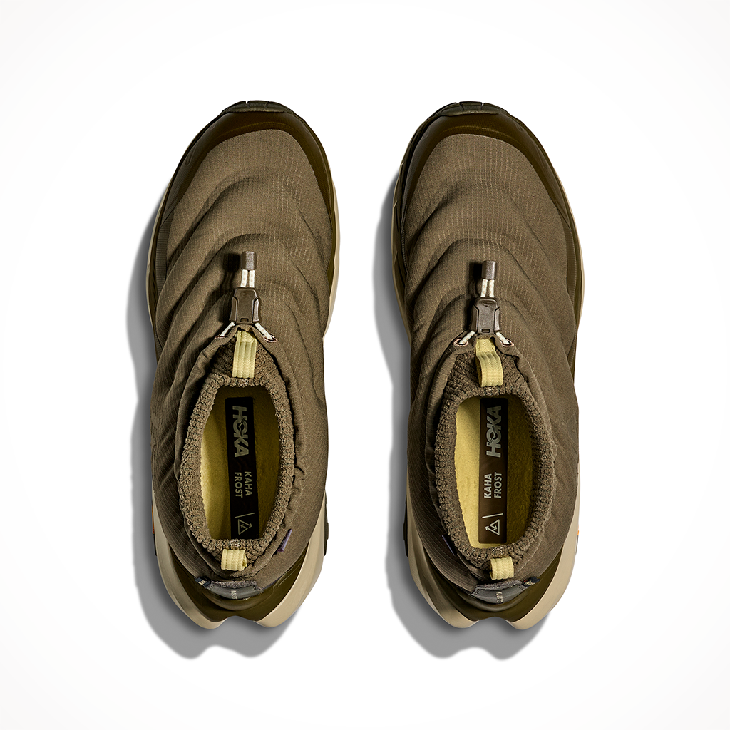 Product image: Hoka Kaha 2 Frost Moc GTX Antique Olive Spruce Green Mens 2025, shown from above.