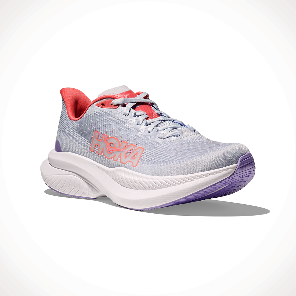 Product image: Hoka Mach 6 Pale Dusk Gull Womens 2025, shown from a three-quarter angled view.