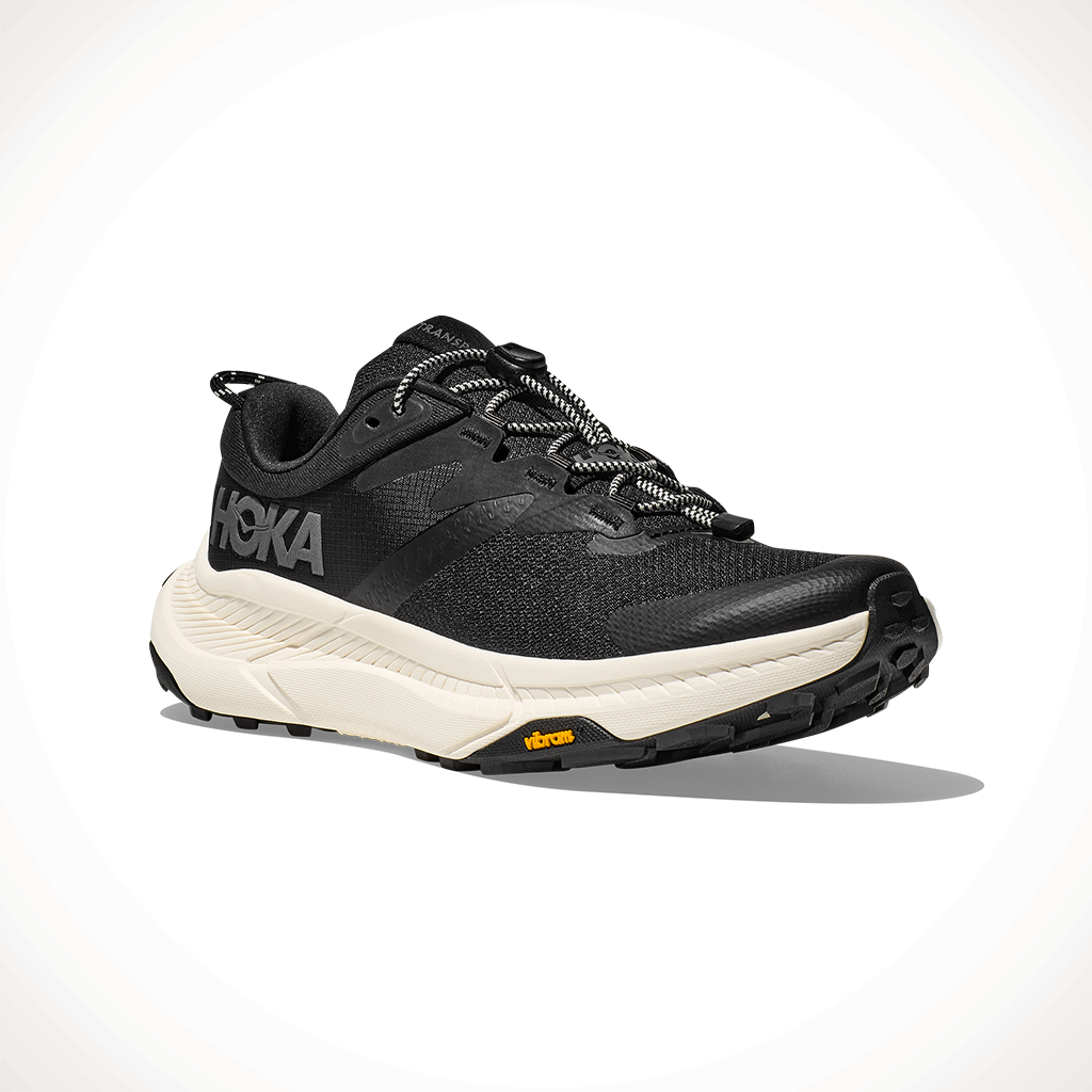 Product image: Hoka Transport Black Alabaster Mens 2025, shown from a three-quarter angled view.