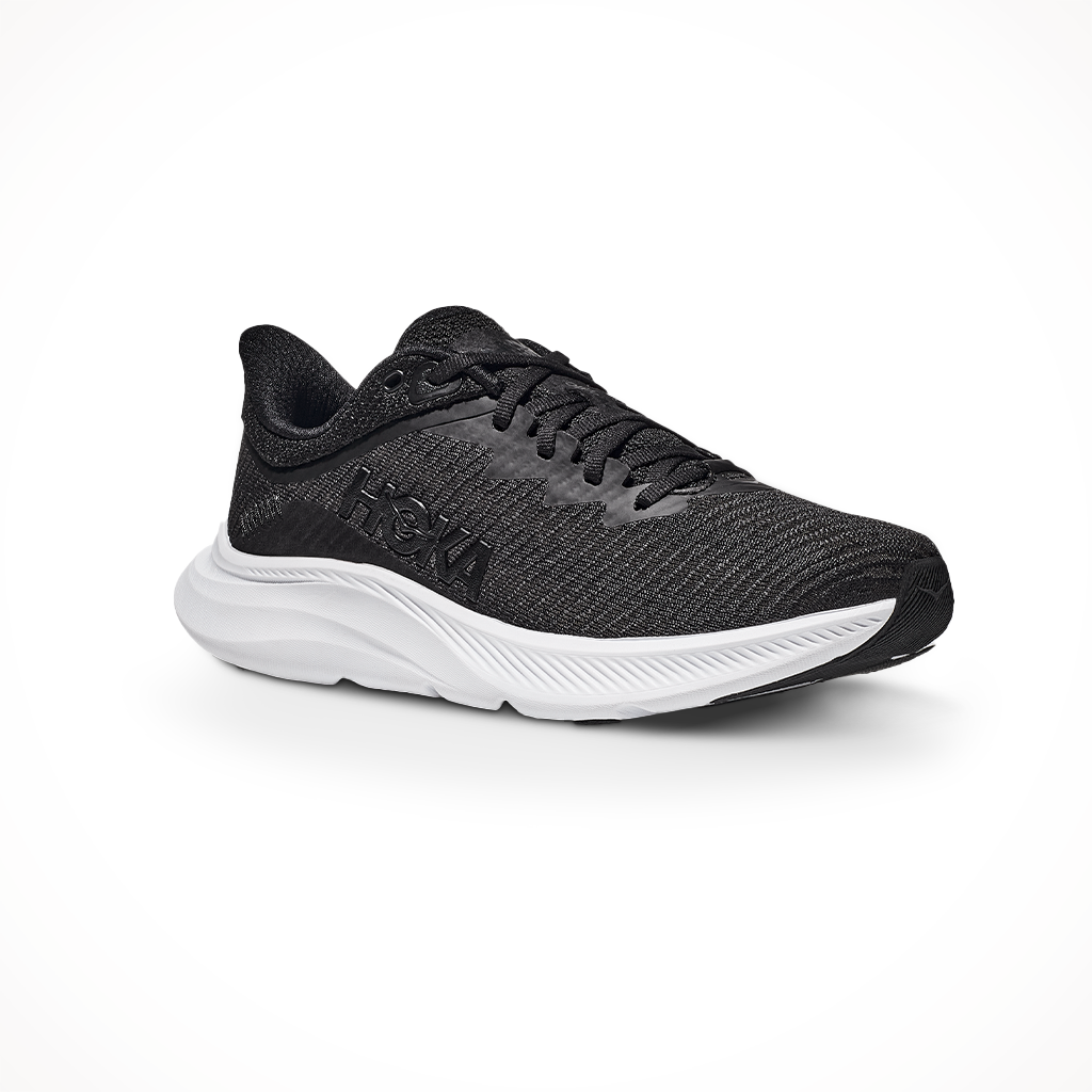 Product image: Hoka Womens Solimar Black White, shown from a three-quarter angled view.