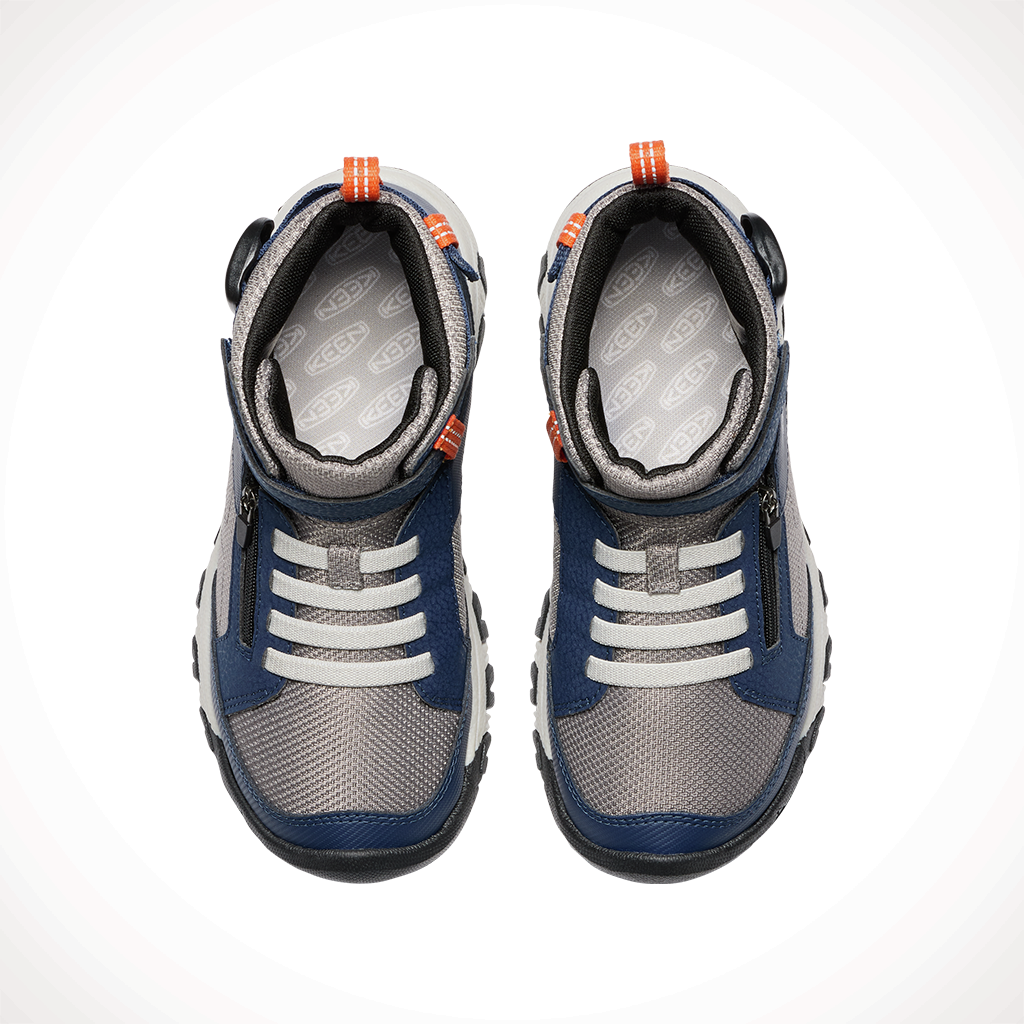 Product image: Keen Targhee Boundless Naval Academy Steel Grey Kids 2025, shown from above.