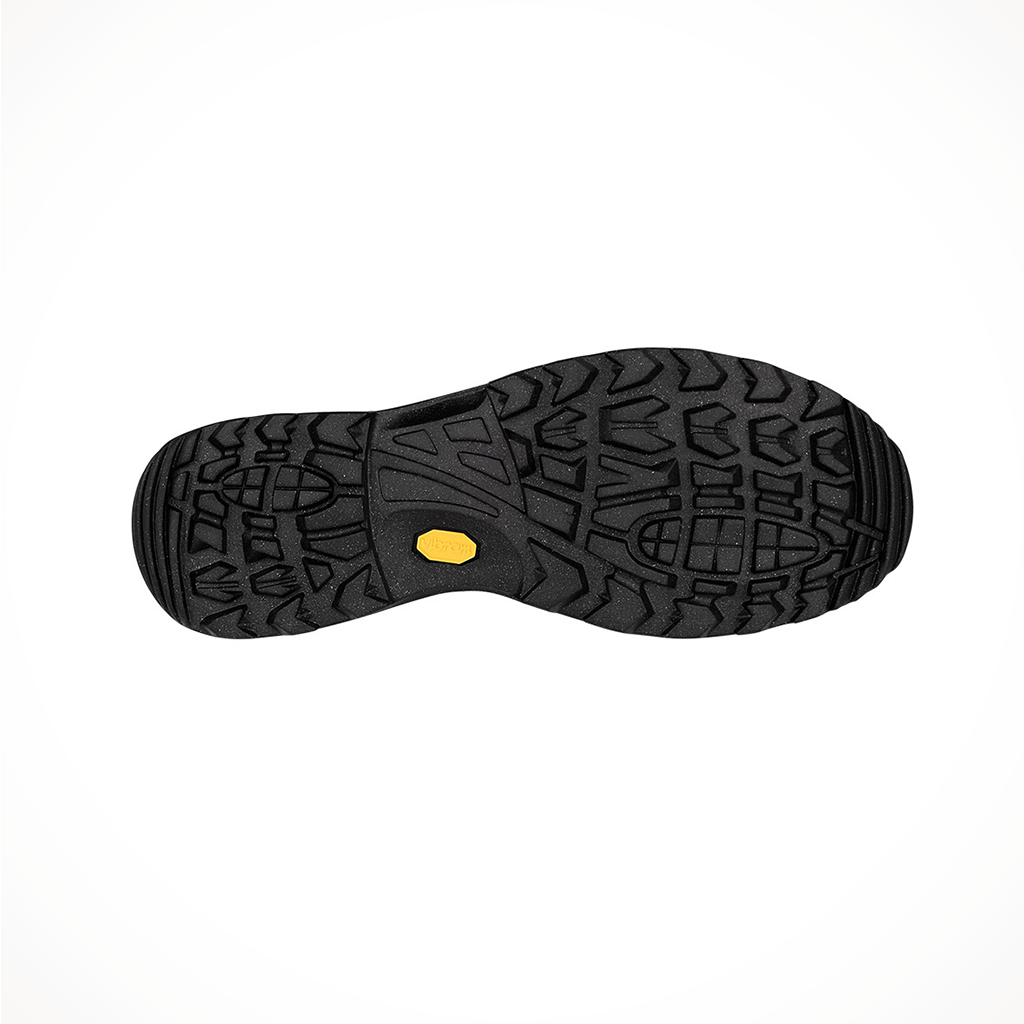 Product image: Lowa Mens Renegade Warm GTX Mid Boot Black Grey, showing the outsole tread pattern.