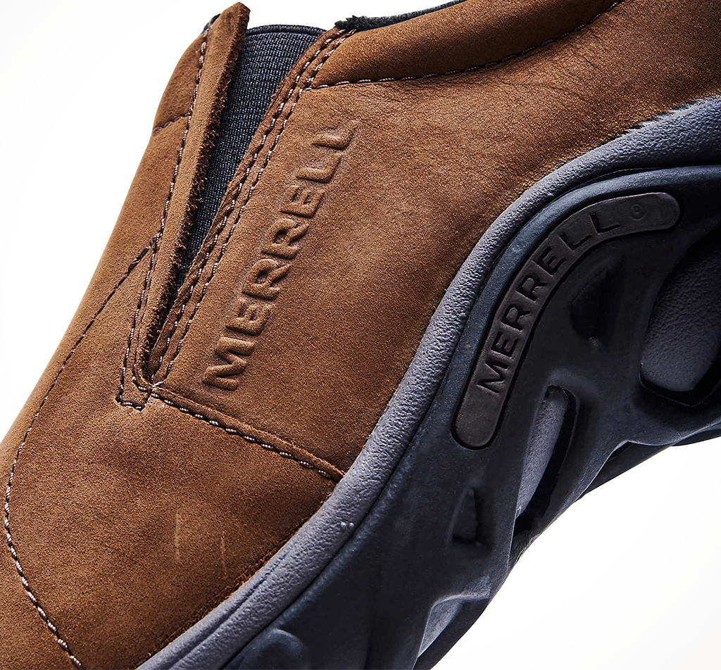 Product image: Merrell Mens Jungle Moc Brown, side profile view.