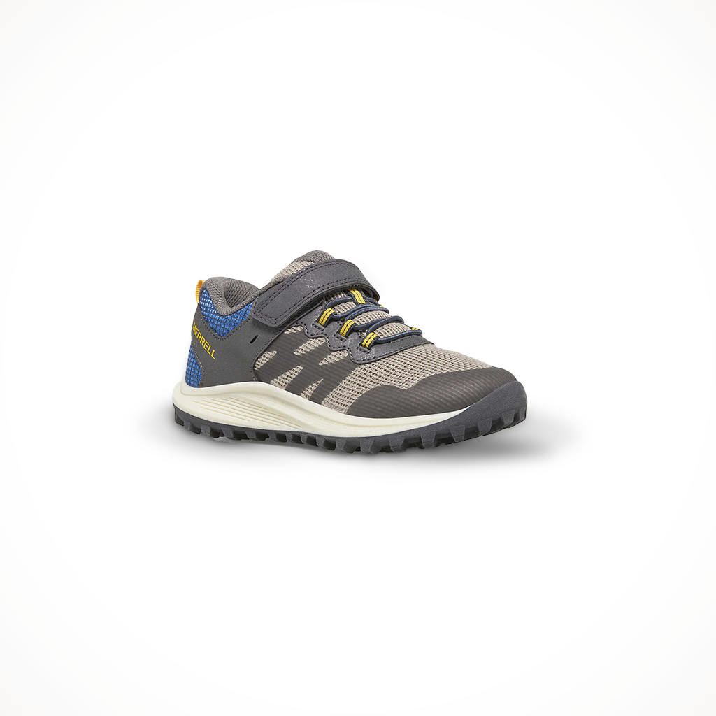 Product image: Merrell Kids Nova3Grey Blue Gold, shown from a three-quarter angled view.