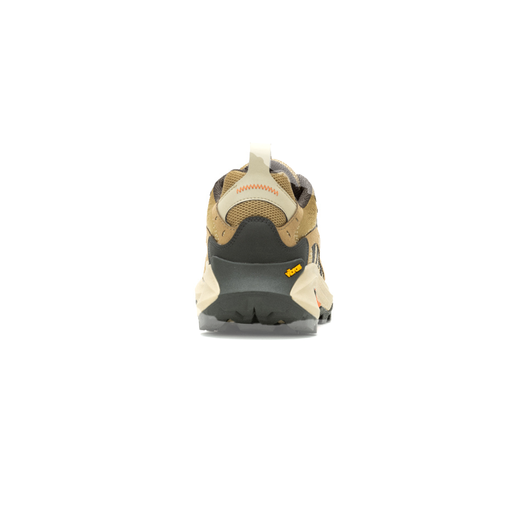 Merrell men's Moab Speed 2 trail running shoe in coyote, shown from the back.