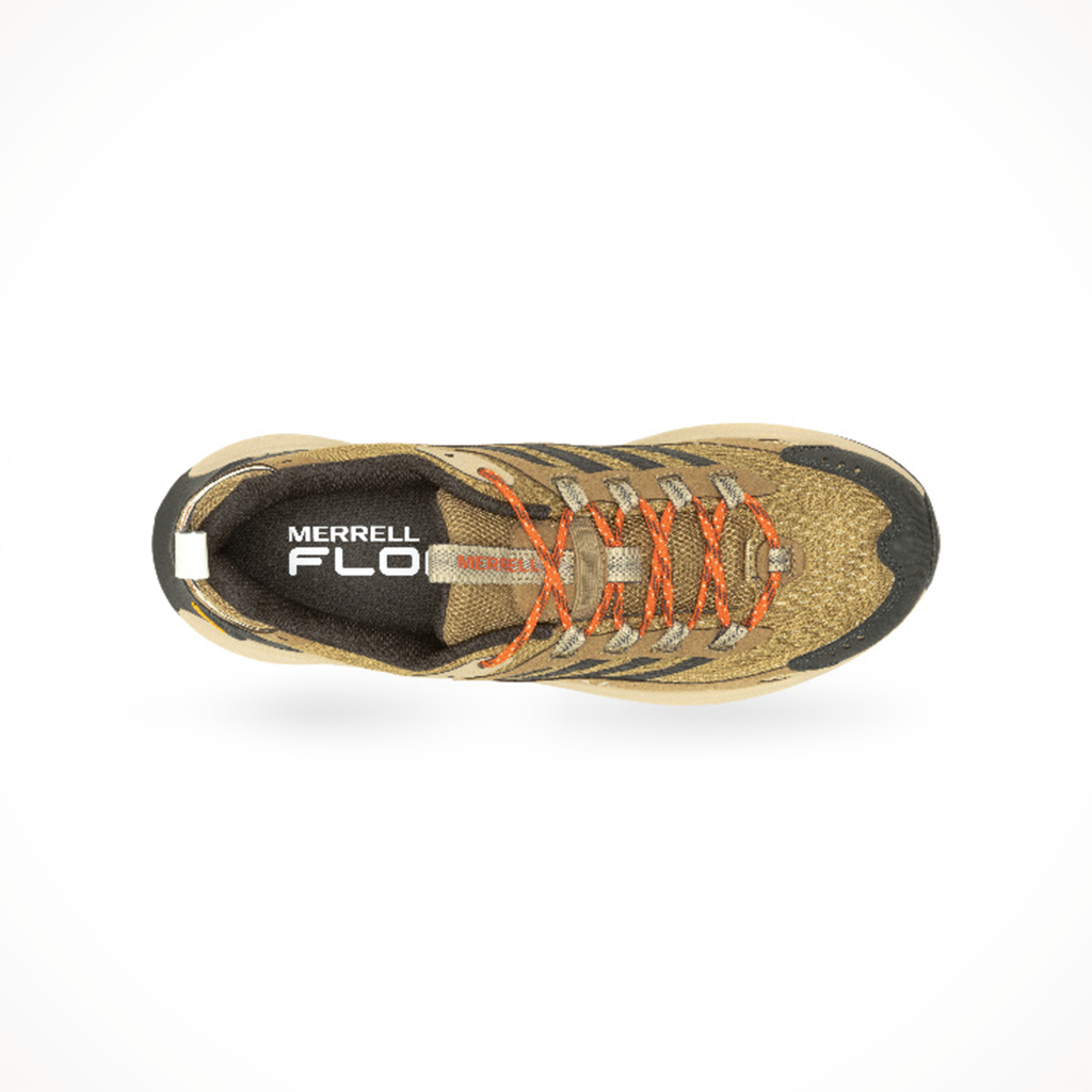 Merrell men's Moab Speed 2 trail running shoe in coyote, shown from above.
