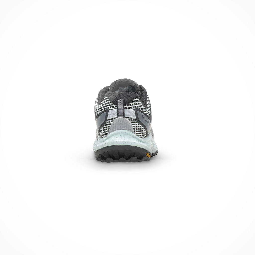 Merrell women's Antora 3 trail running shoe, shown from the back.