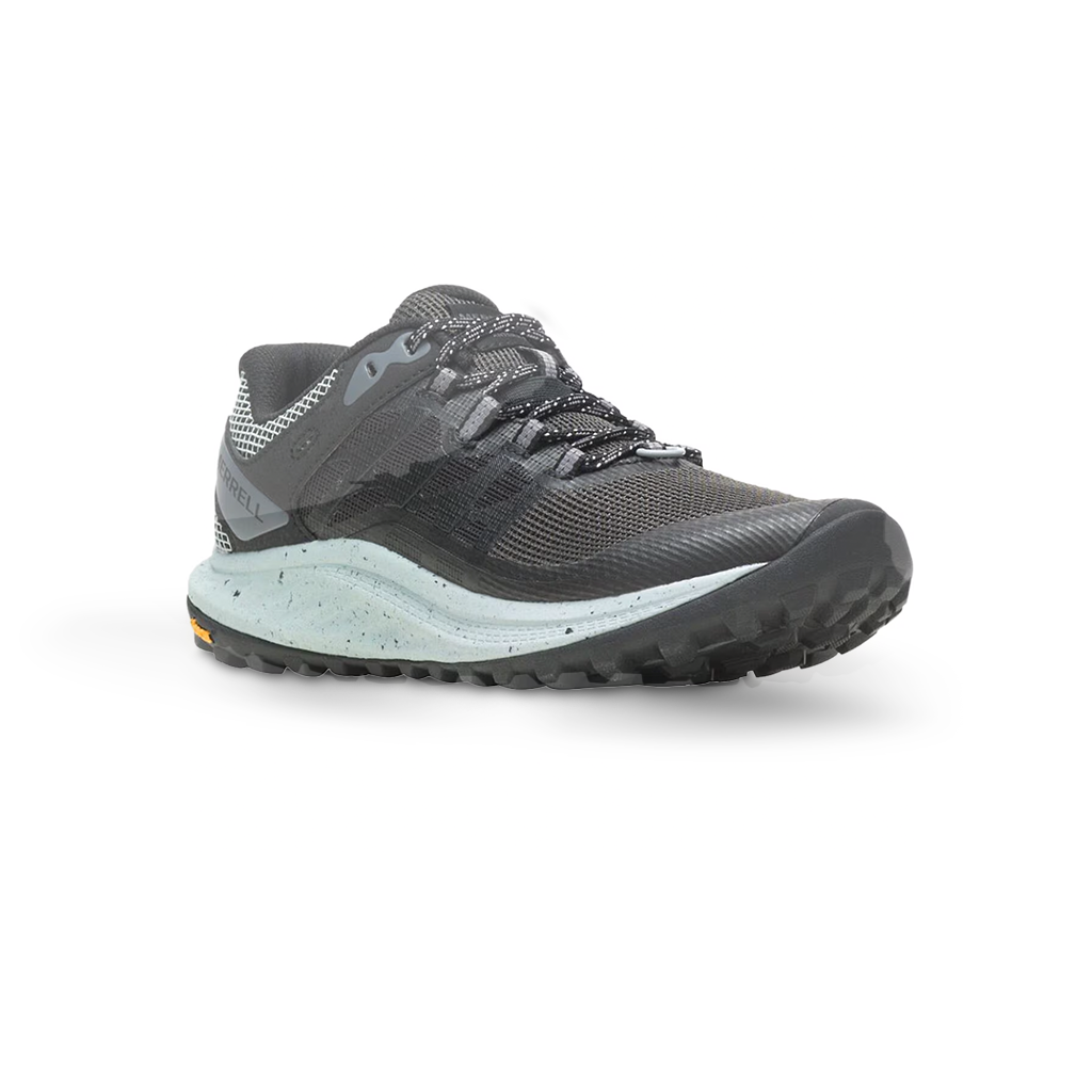 Merrell women's Antora 3 trail running shoe, shown from a three-quarter angled view.