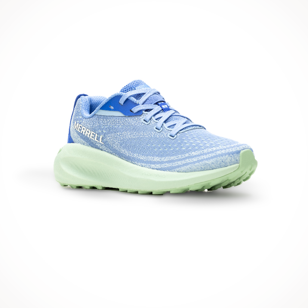 Merrell women's Morphlite trail running shoe in cornflower, shown from a three-quarter angled view.
