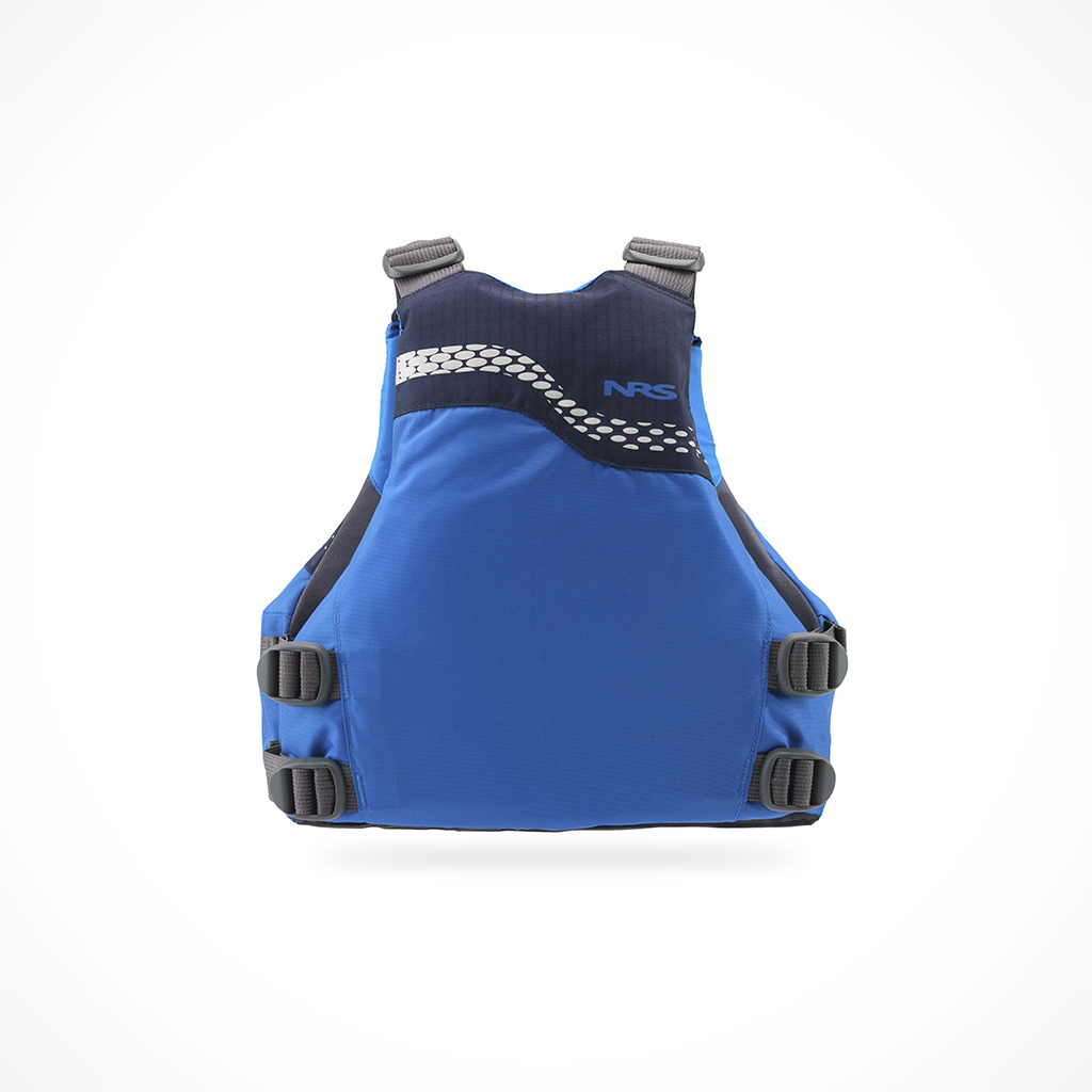 Product image: NRS Vista Youth PFD Blue, shown from the back.