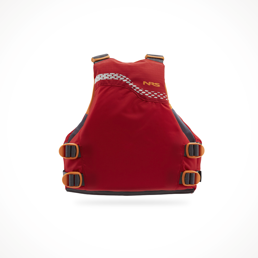 Product image: NRS Vista Youth PFD Red, shown from the back.