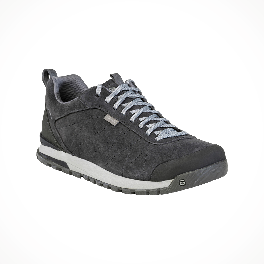 Product image: Oboz Bozeman low Leather black sea mens 2025, shown from a three-quarter angled view.