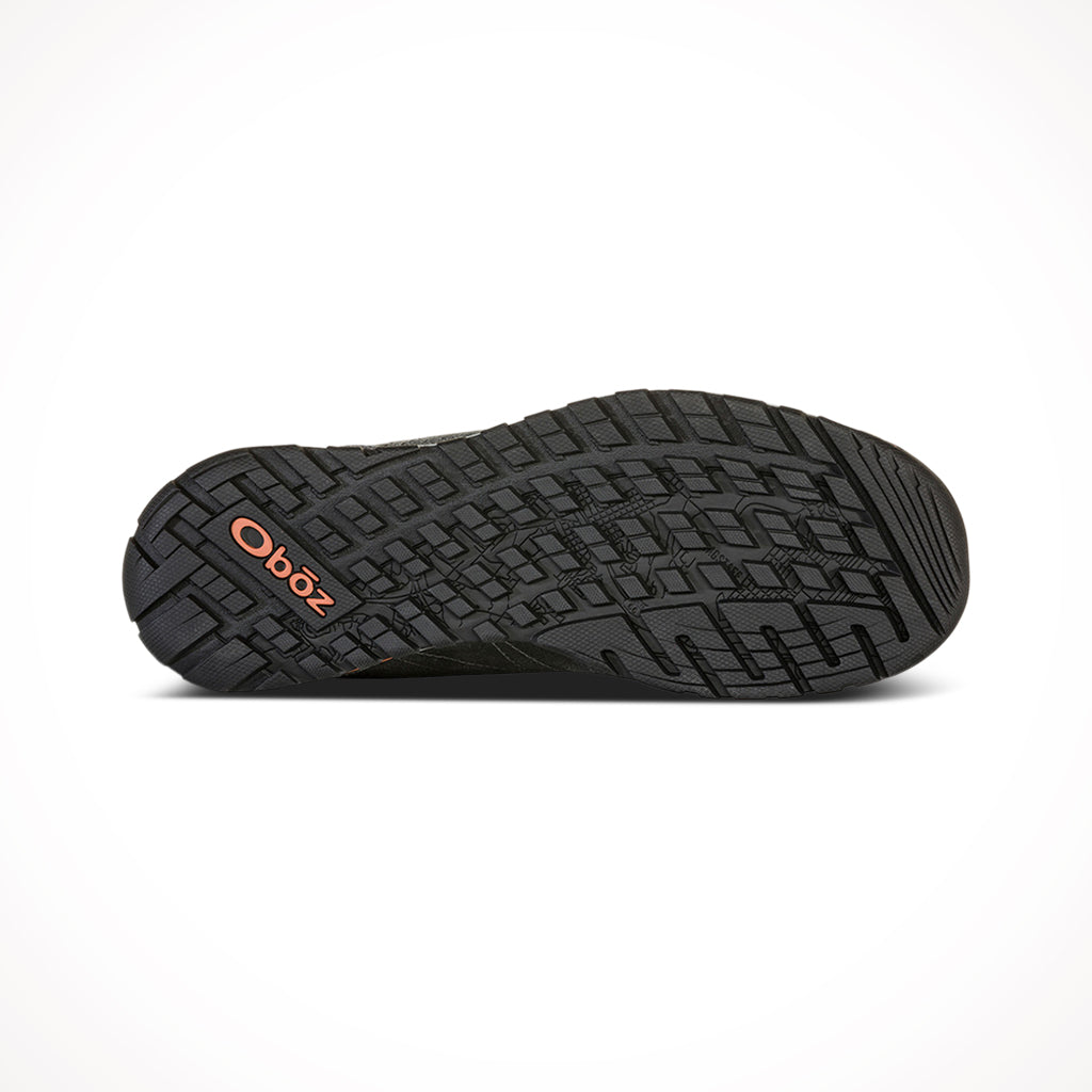 Product image: Oboz Mens Bozeman Low Leather Shoes Charcoal, showing the outsole tread pattern.
