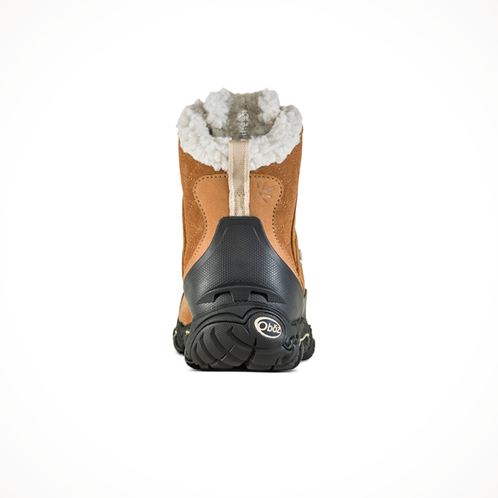 Product image: Oboz Womens Bridger 7 Insulated B dry Boots Chipmunk, shown from the back.