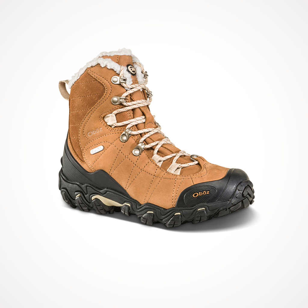 Product image: Oboz Womens Bridger 7 Insulated B dry Boots Chipmunk, shown from a three-quarter angled view.