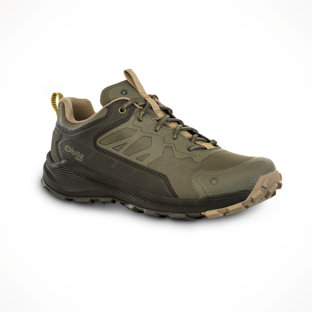 Product image: Oboz Mens Katabatic Low Waterproof Evergreen, shown from a three-quarter angled view.