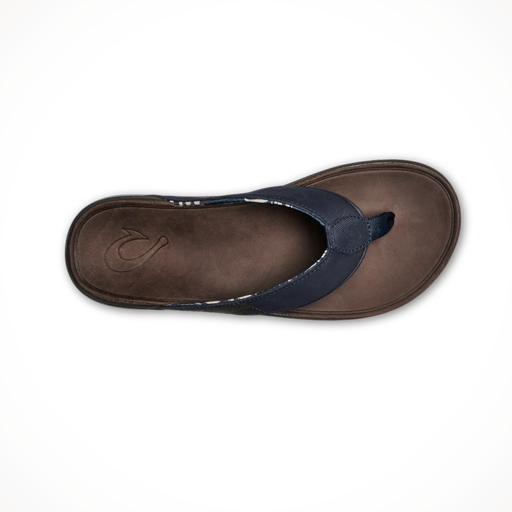 Product image: Olukai Mens Tuahine Trench Blue Dk Wood, shown from above.