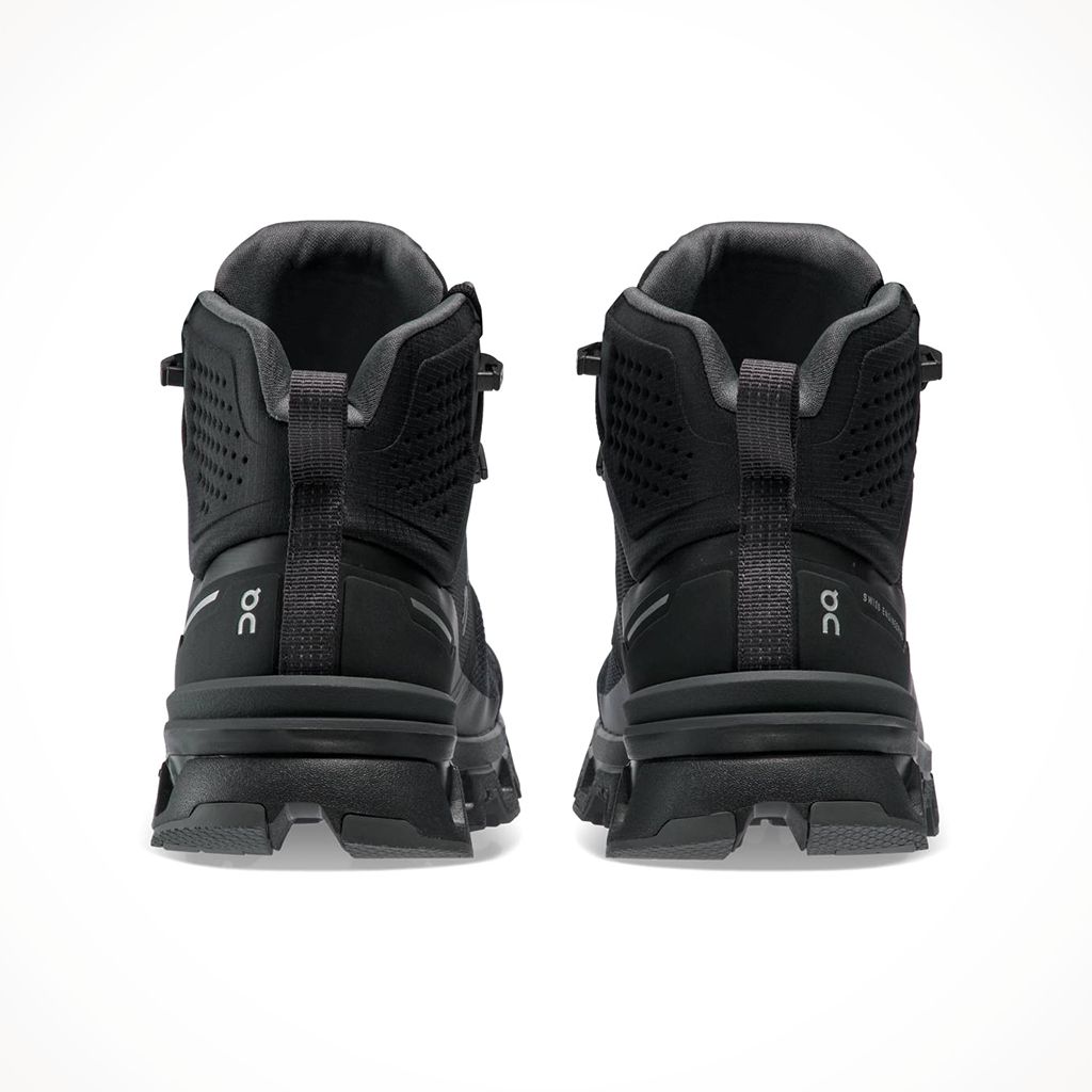 Product image: On Cloudrock 2 waterproof All Black Womens 2024, shown from the back.