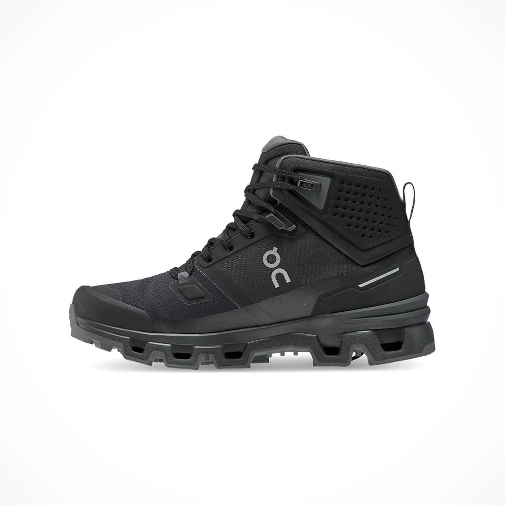 Product image: On Cloudrock 2 waterproof All Black Womens 2024, shown from the left side profile.