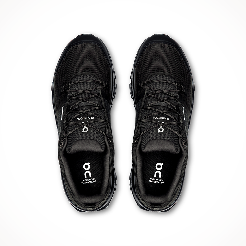 Product image: On Cloudrock Low Black Black Mens 2025, shown from above.